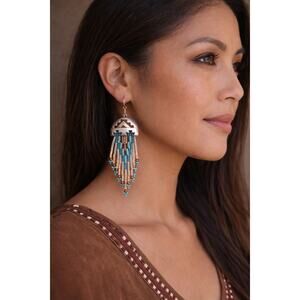 Rare Vintage Hand Strung Native American Sterling Silver Beaded Dangle Earrings